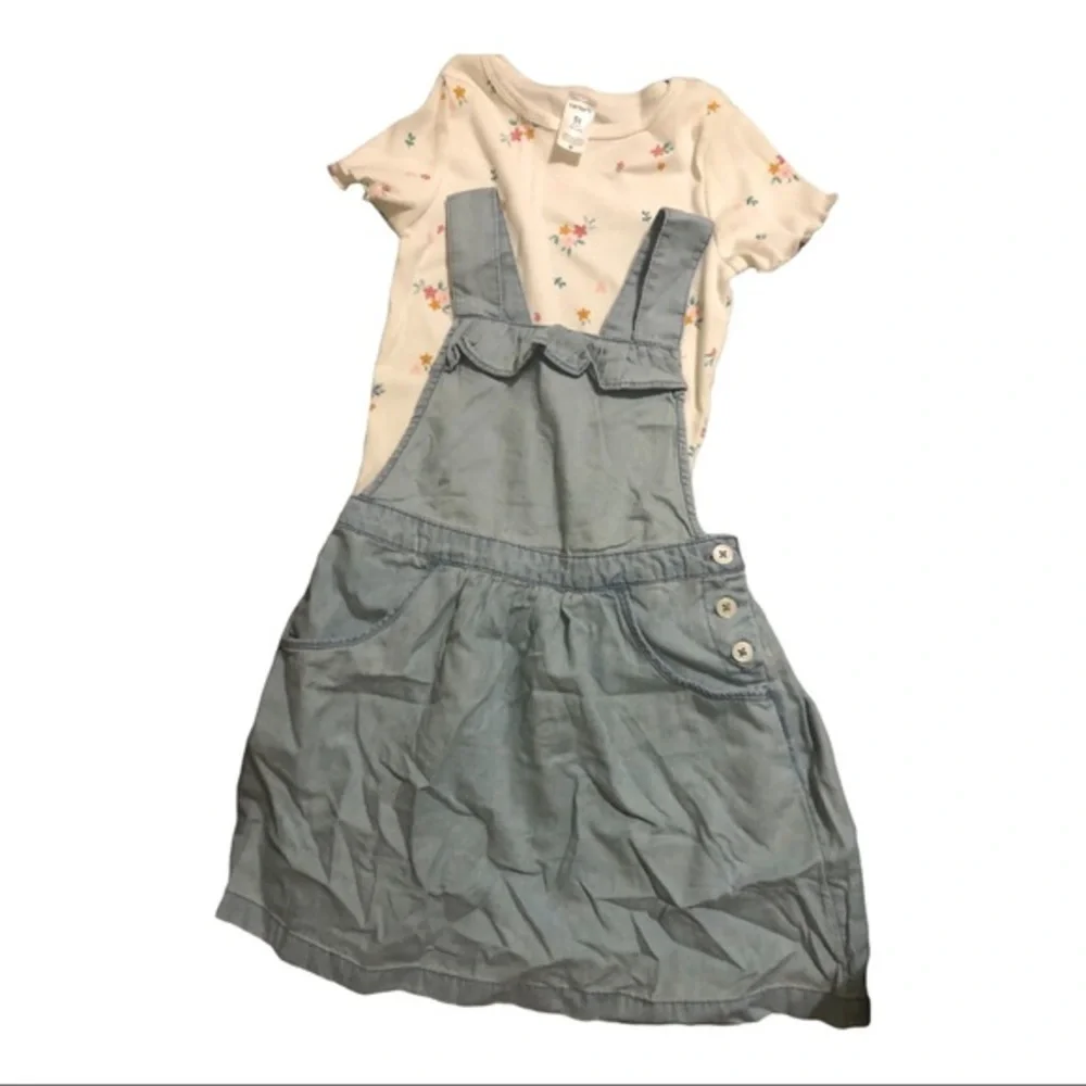 2piece Carter’s‎ white tee and blue chambray jumper size 5T new